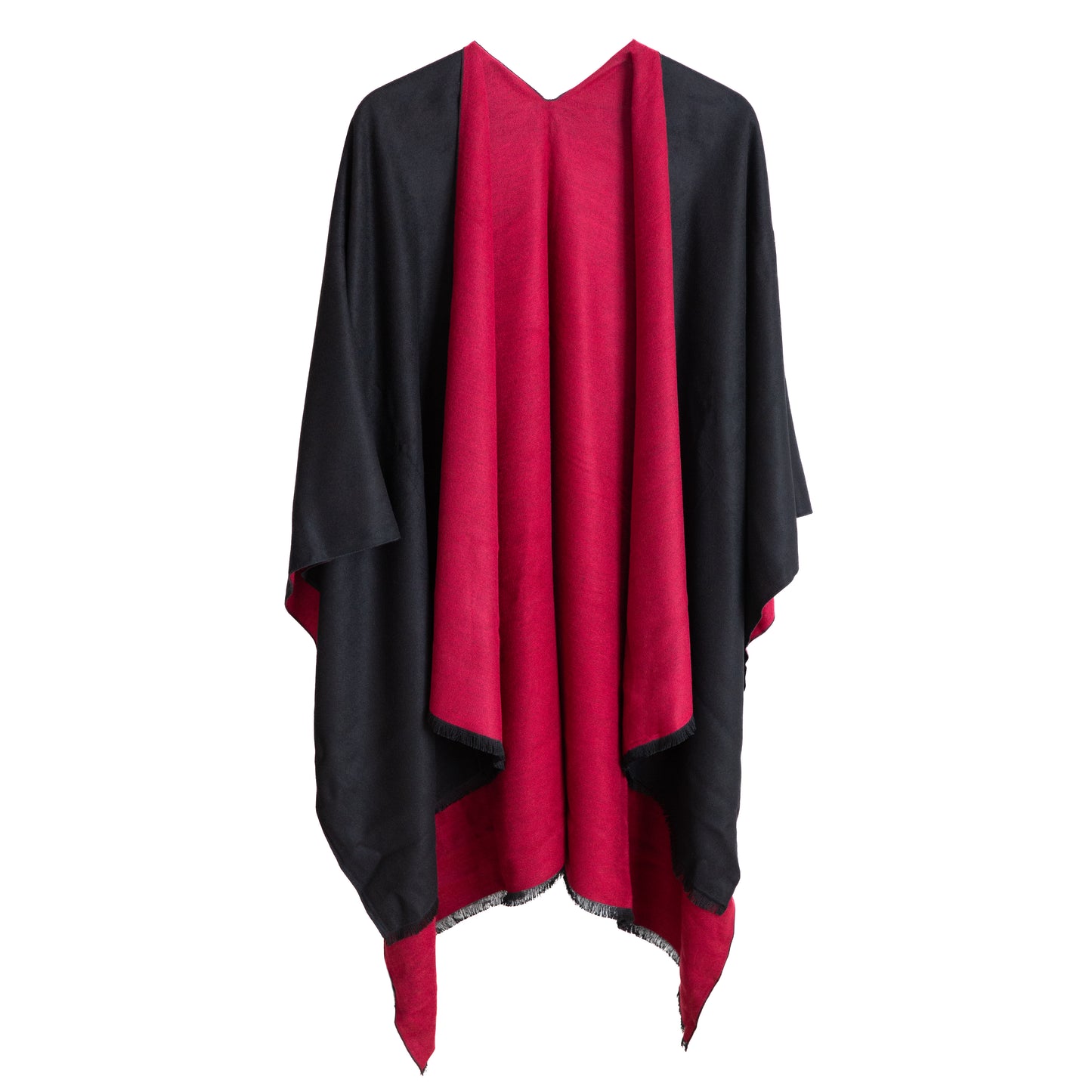 "Poncho Femme Rouge et Noir en Fibres Naturelles – Style Chic et Intemporel"