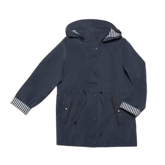 "Veste Imperméable Femme Blue Foncée – Coupe Ajustée et Protection Contre la Pluie"
