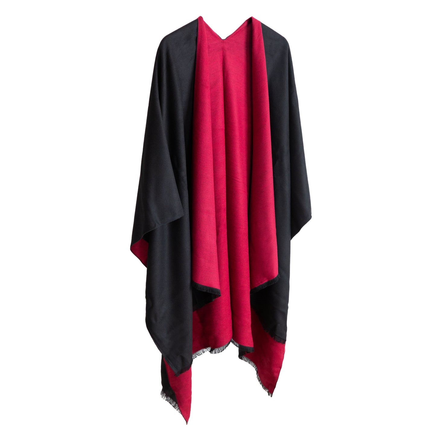 "Poncho Femme Rouge et Noir en Fibres Naturelles – Style Chic et Intemporel"