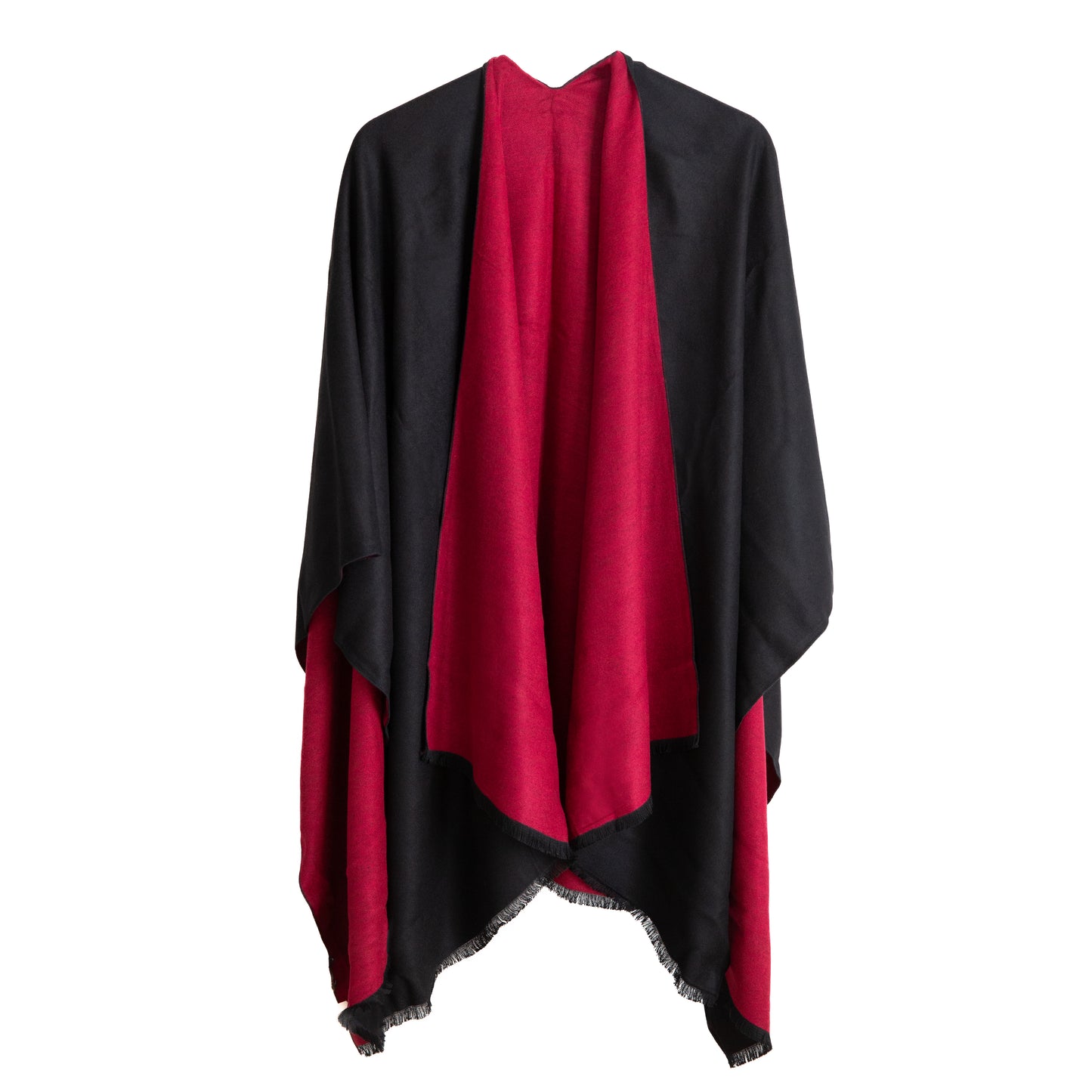 "Poncho Femme Rouge et Noir en Fibres Naturelles – Style Chic et Intemporel"