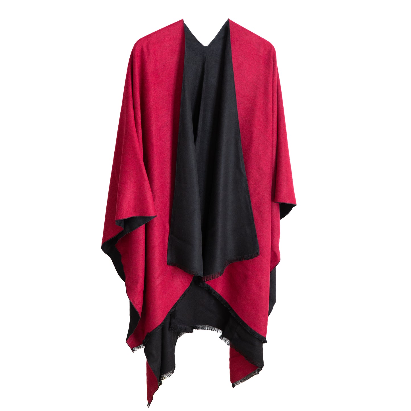 "Poncho Femme Rouge et Noir en Fibres Naturelles – Style Chic et Intemporel"